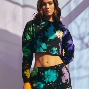 Bananas Monkey Yin Yang Twins Cropped Crewneck Tie Dye Sweatshirt Black S/M